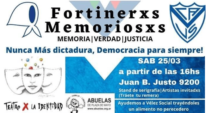 Colocarán baldosas en Memoria de hinchas de Vélez desaparecidos