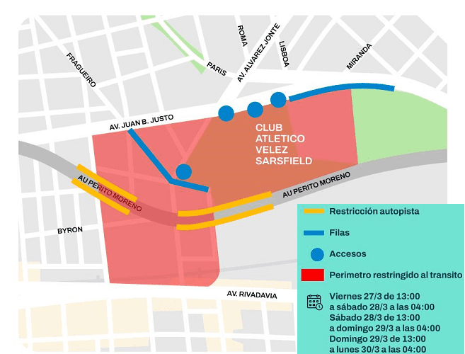 Afectaciones al tránsito por recital en el estadio de Vélez Sarsfield