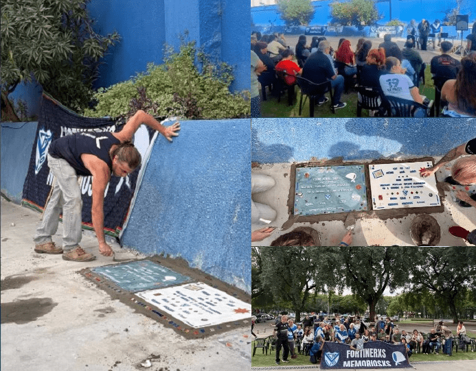 Suman baldosas de la memoria en las veredas del Club Vélez Sarsfield