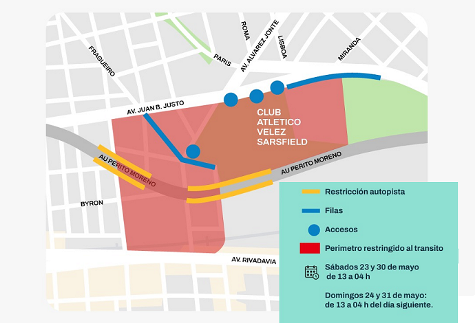 Cortes y desvíos por evento musical en Vélez Sarsfield