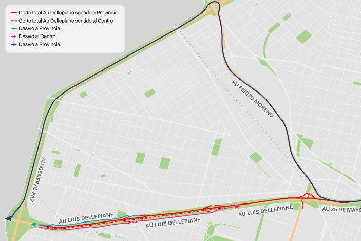 Desvíos en Autopista Dellepiane por obras
